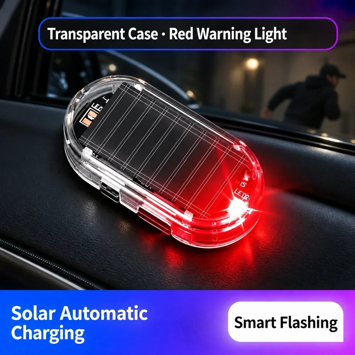 Solar Powered Fake Car Alarm Light, Auto Light Sensor LED Simulated Security Warning Flashing Light
